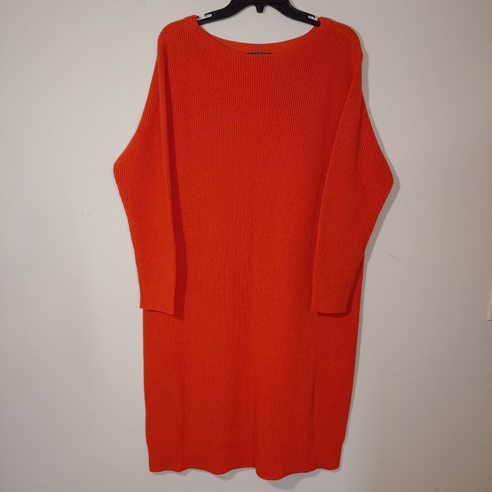 Ralph Lauren 100% Wool Knit Midi Sweater Dress Size 1X Orange